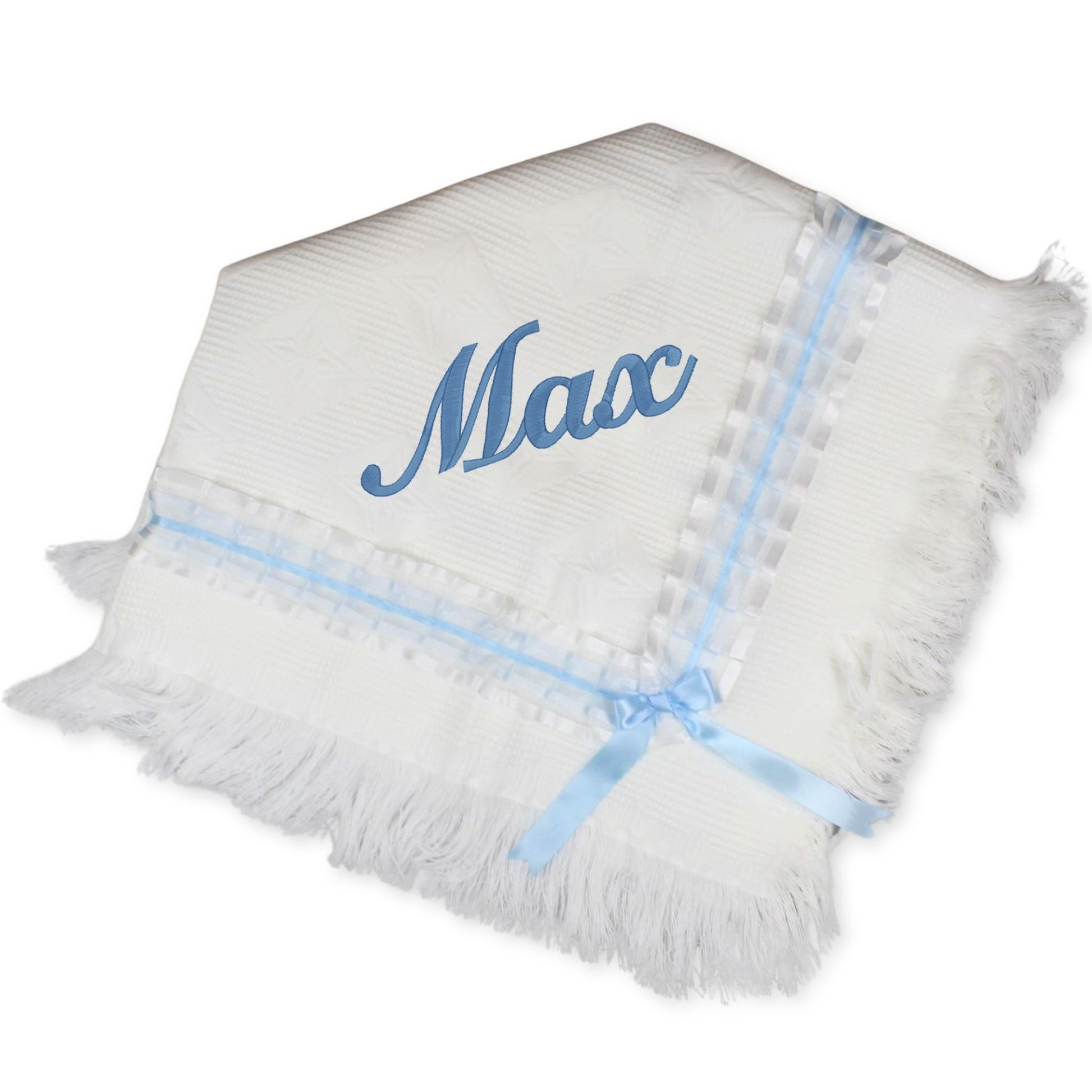 baby boy personalised shawl white and blue