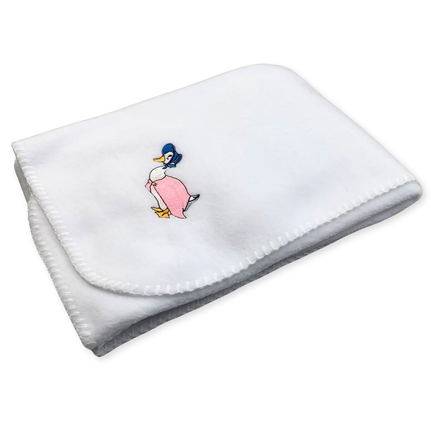 white baby blanket with cute duck