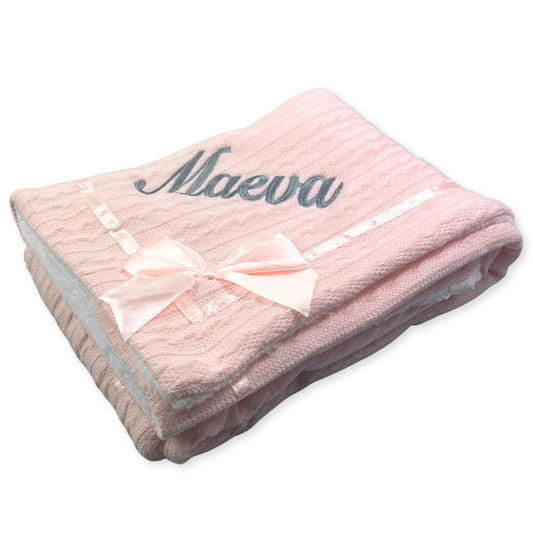baby girl knitted blanket personalised pink