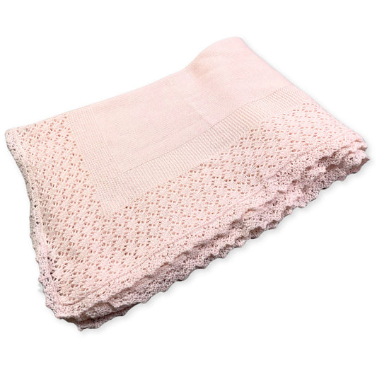 baby girl knitted pink shawl by Sarah Louise brand