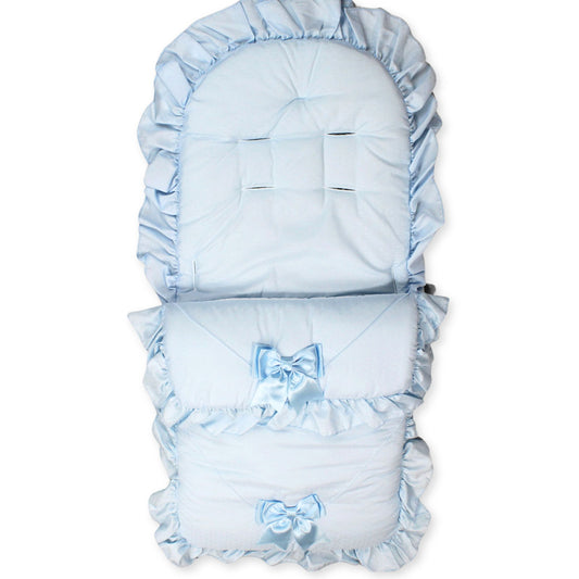 universal cozytoes cosytoes footmuff blue with blue bows