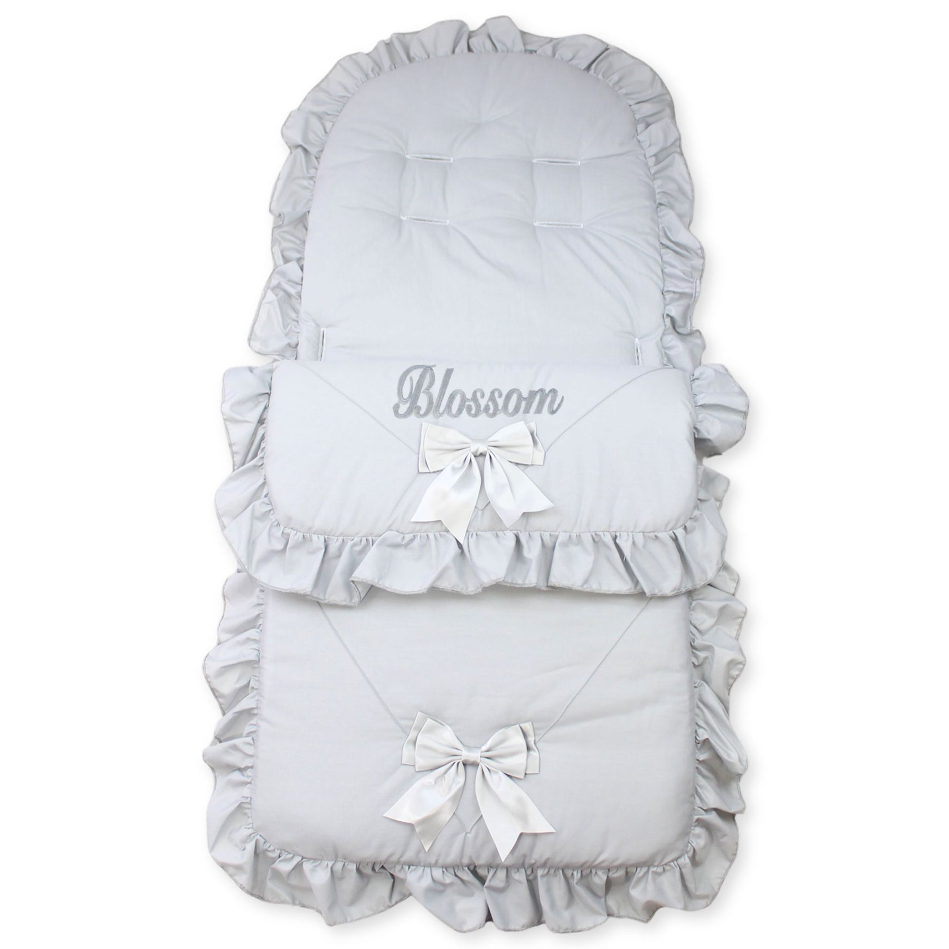 grey pram stroler footmuff cosytoes with personalised name