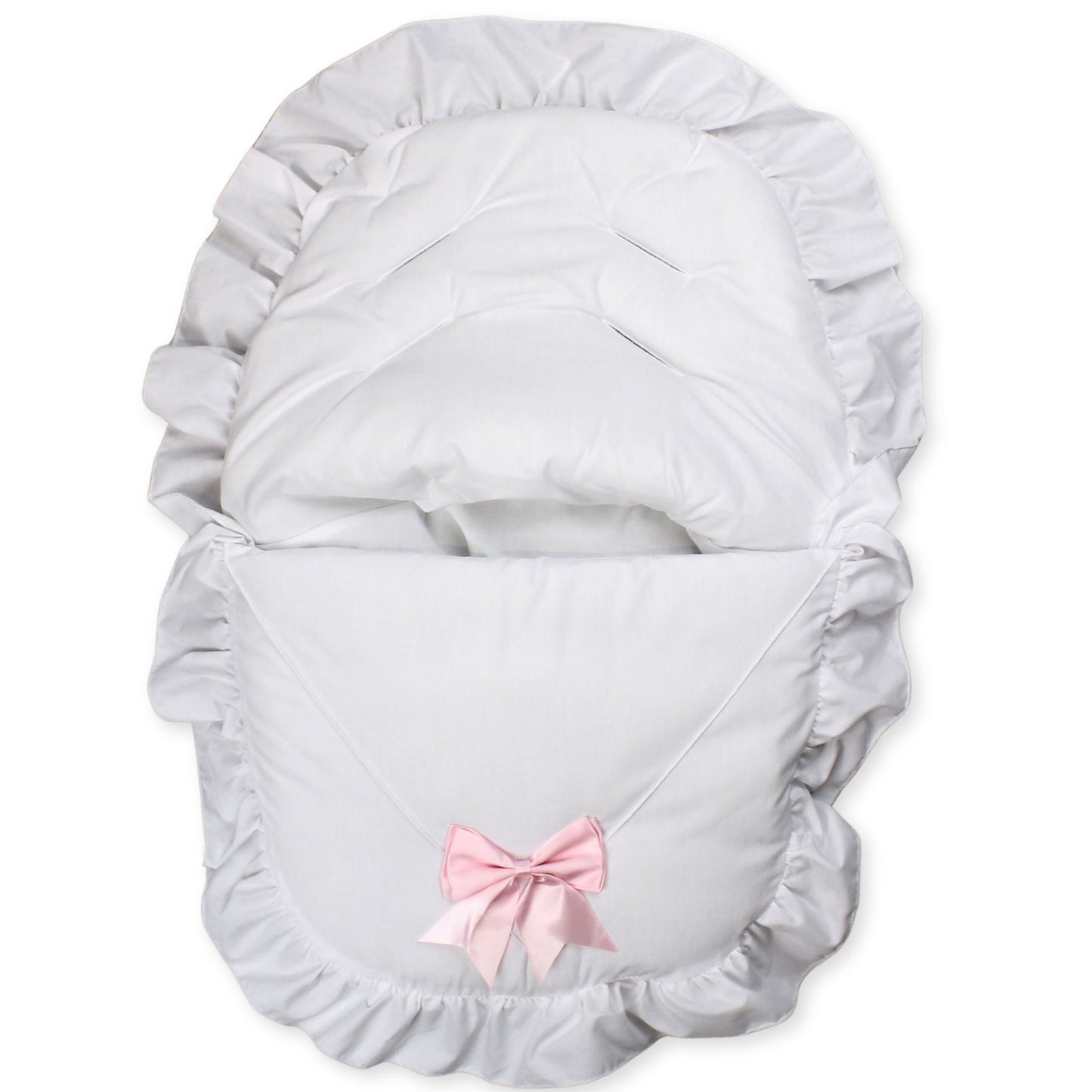 baby girl car seat muff white with pink bow