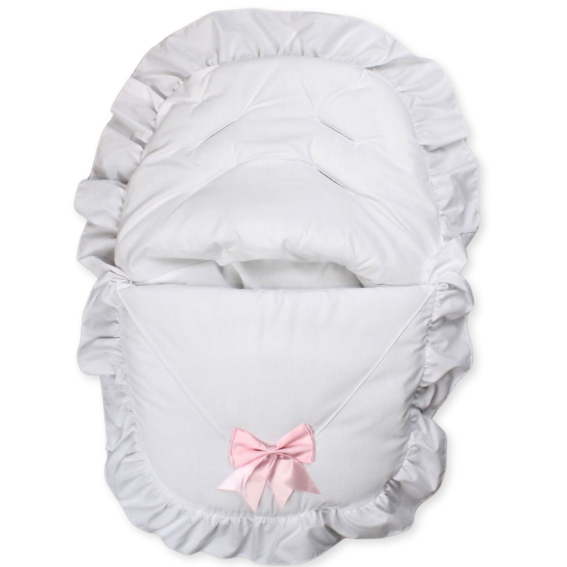 baby girl car seat muff white with pink bow