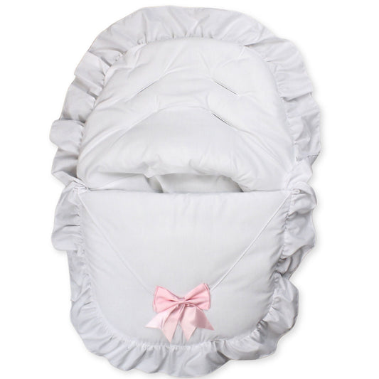 baby girl car seat muff white with pink bow