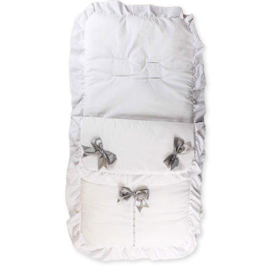 baby white and grey unisex bow footmuff