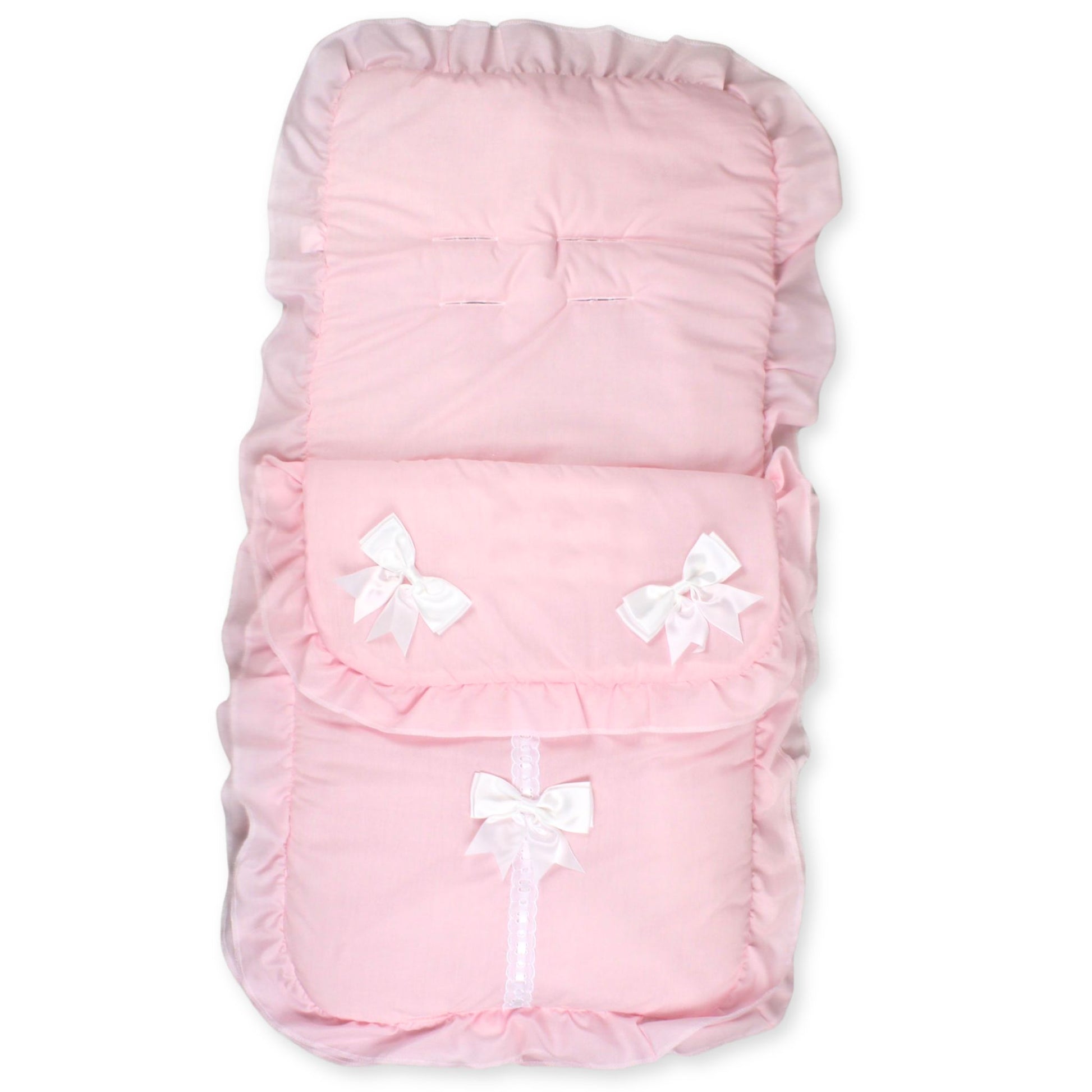 baby girl pink footmuff cosytoes with white bows