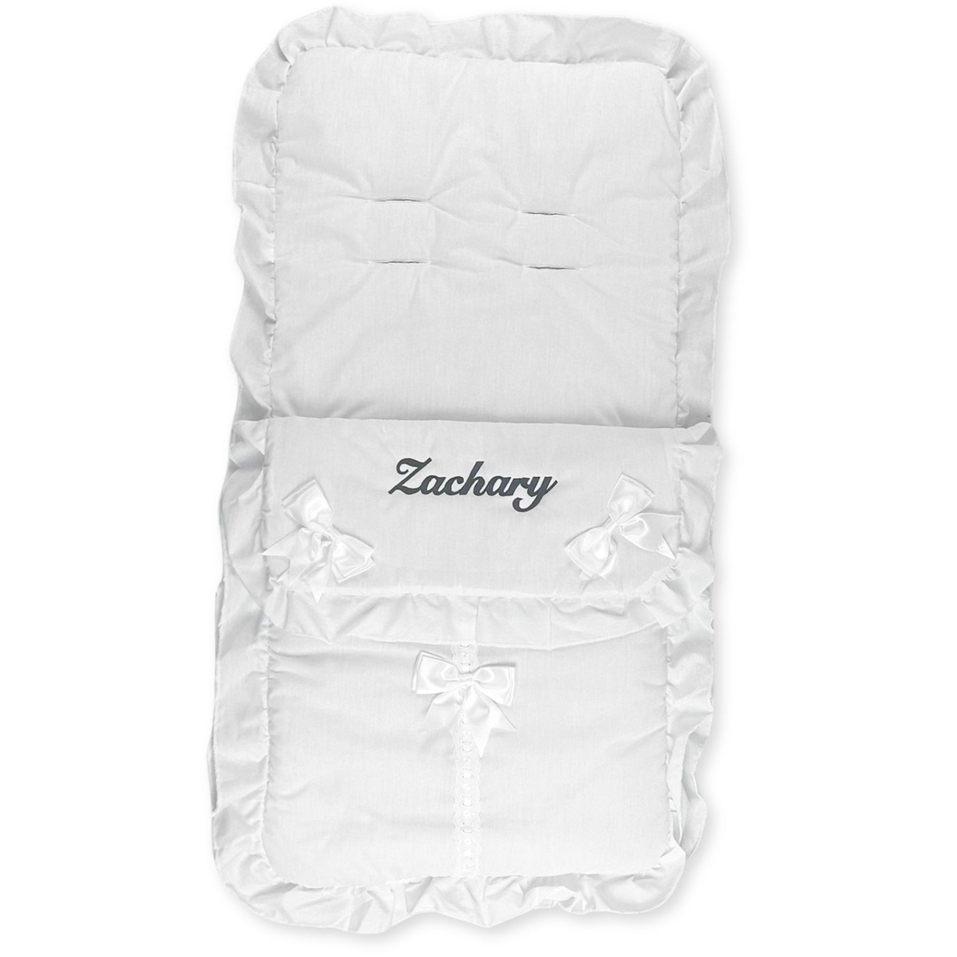 white unisex satin bow footmuff cosytoes