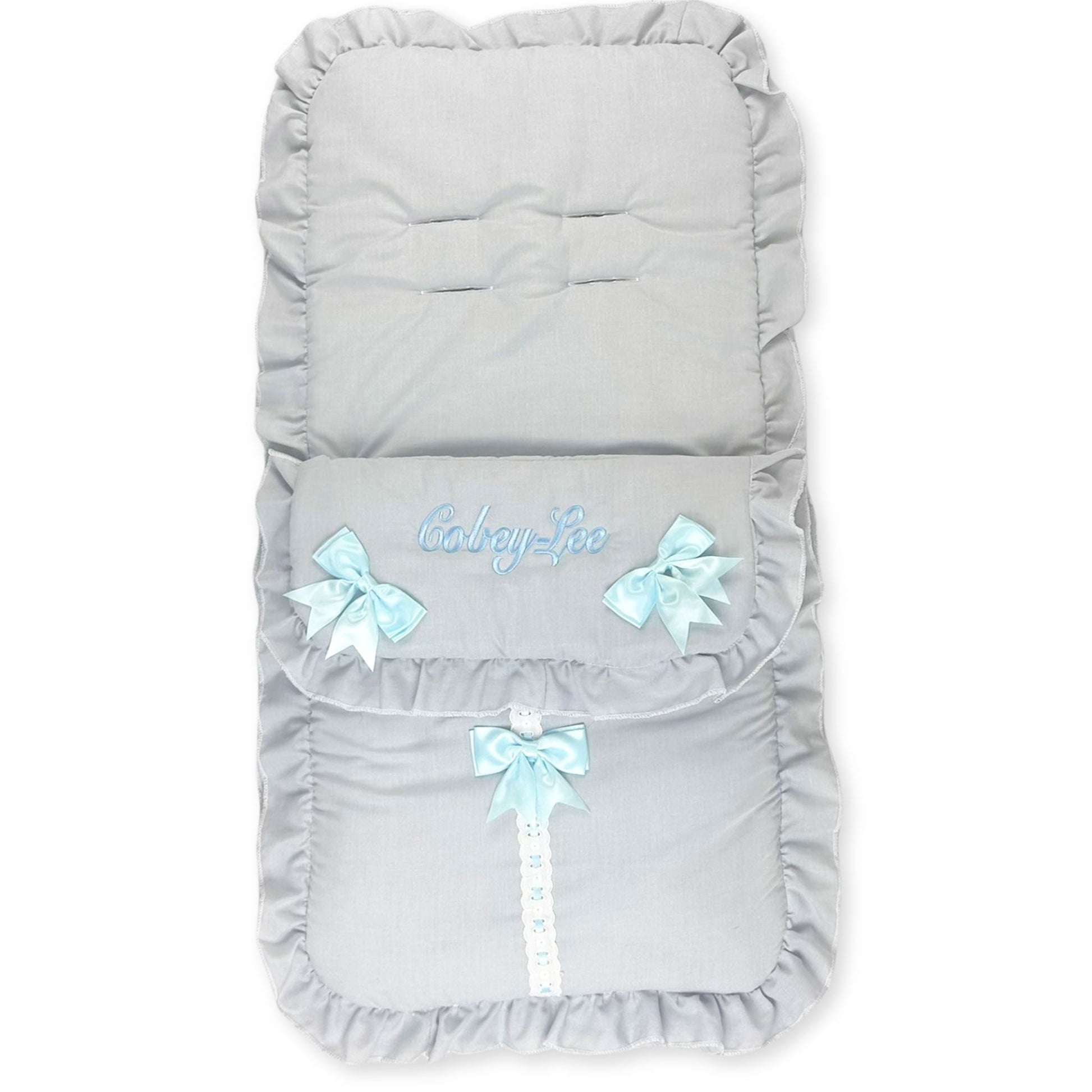 personalised grey and blue boys foot muff