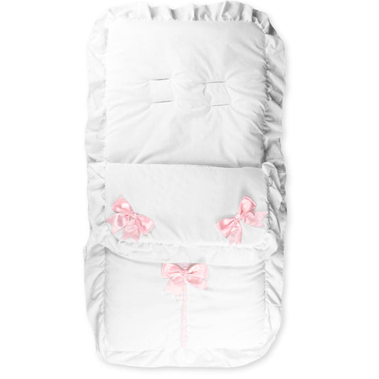 baby girls white and pink cosy toes satin bows