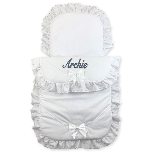 baby white personalised pram set