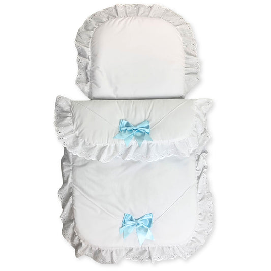 baby boy pram set white with blue bows