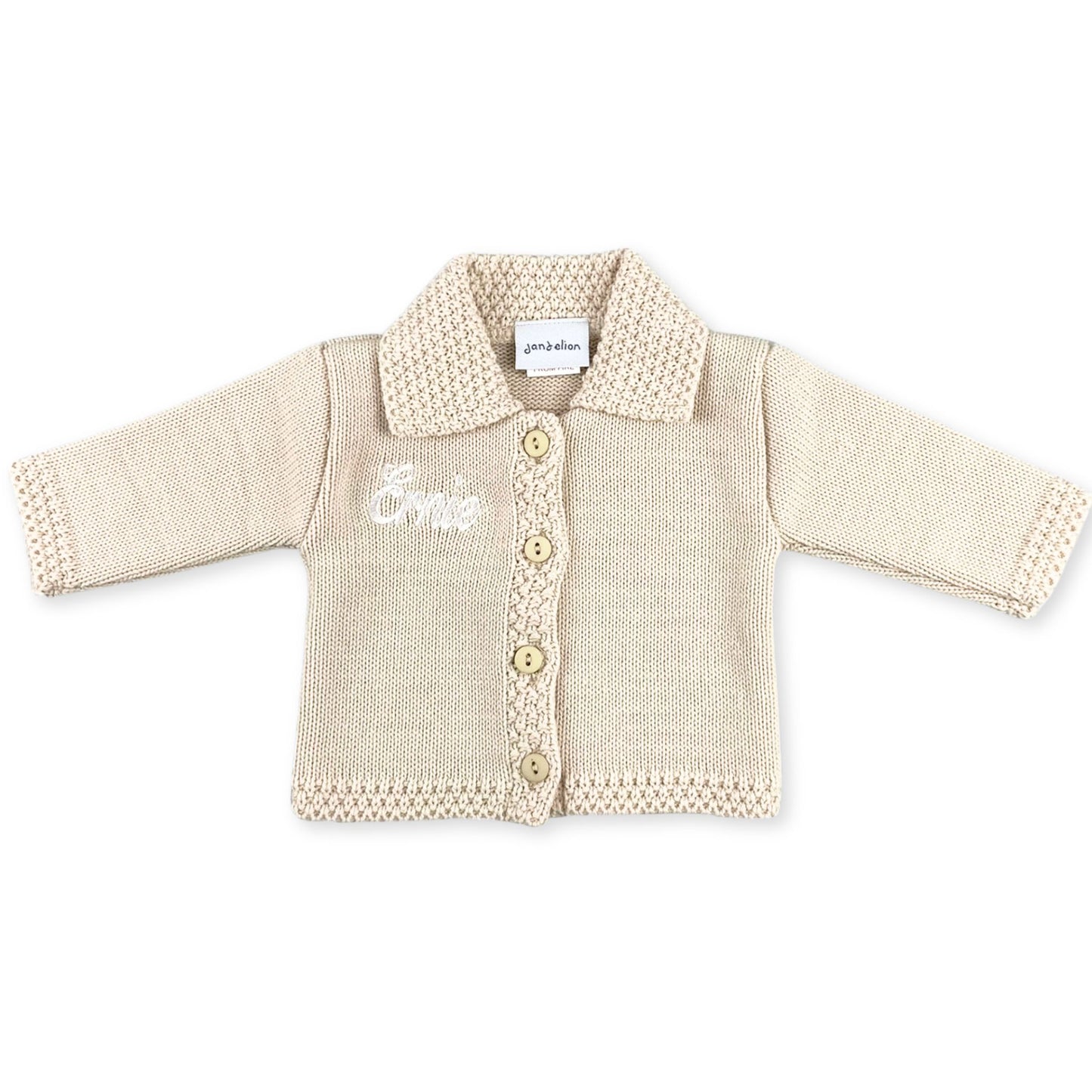 personalised baby cardigan in beige
