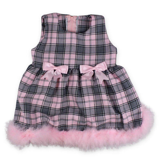 baby girls pink dress with marabou feather and dress