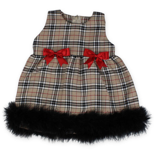 beige dress with red bows