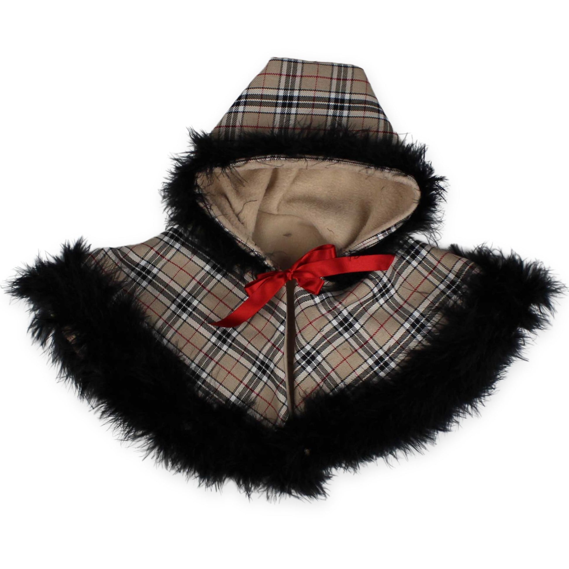 baby girls beige tartan maribou feather trim cape