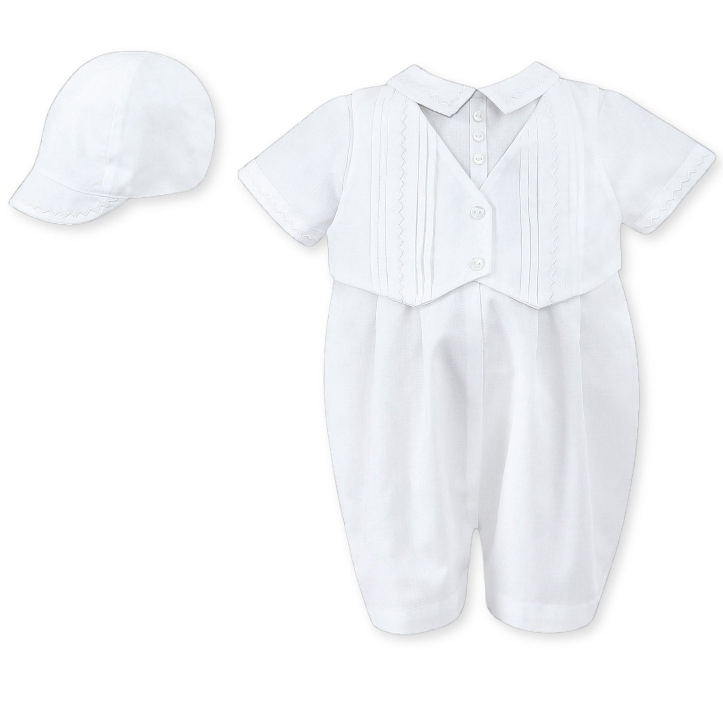 Baby Boy Christening Romper with Hat - White - Sarah Louise 002210