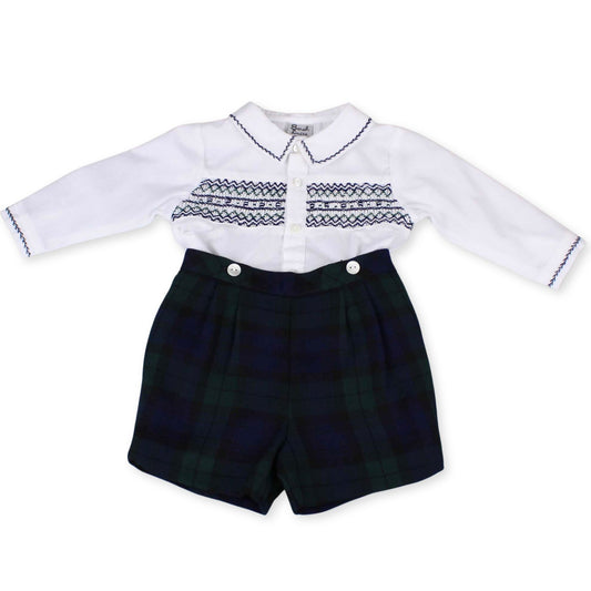 Baby Boys 2 Piece Tartan Shorts and Shirt Outfit - Sarah Louise 012855