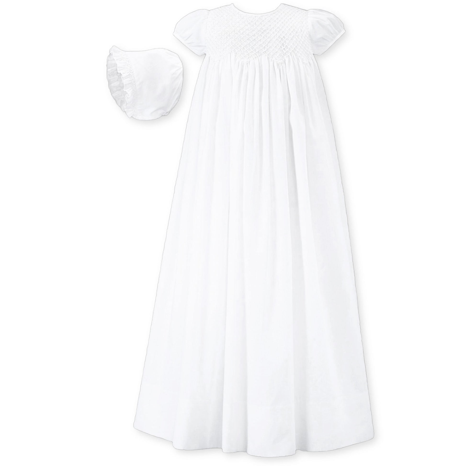 baby girls christening gown and bonnet in white