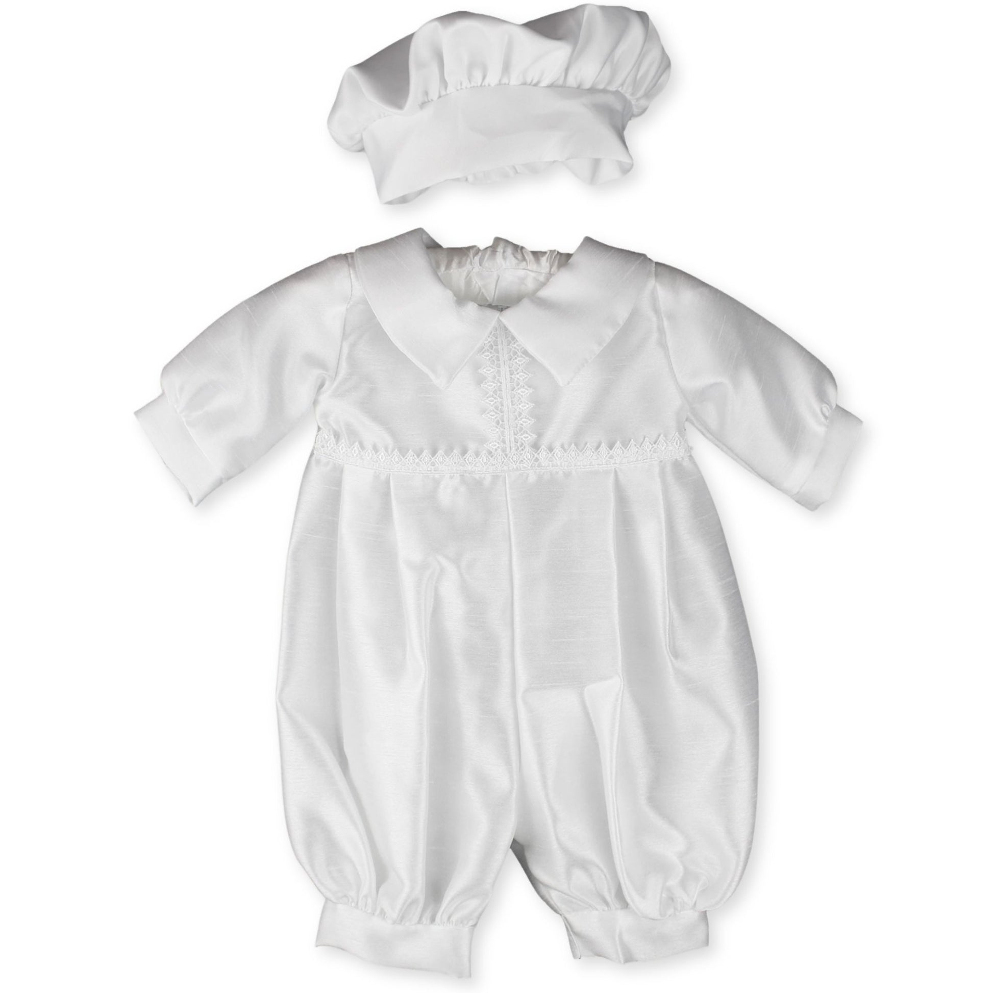baby boys christening romper and hat