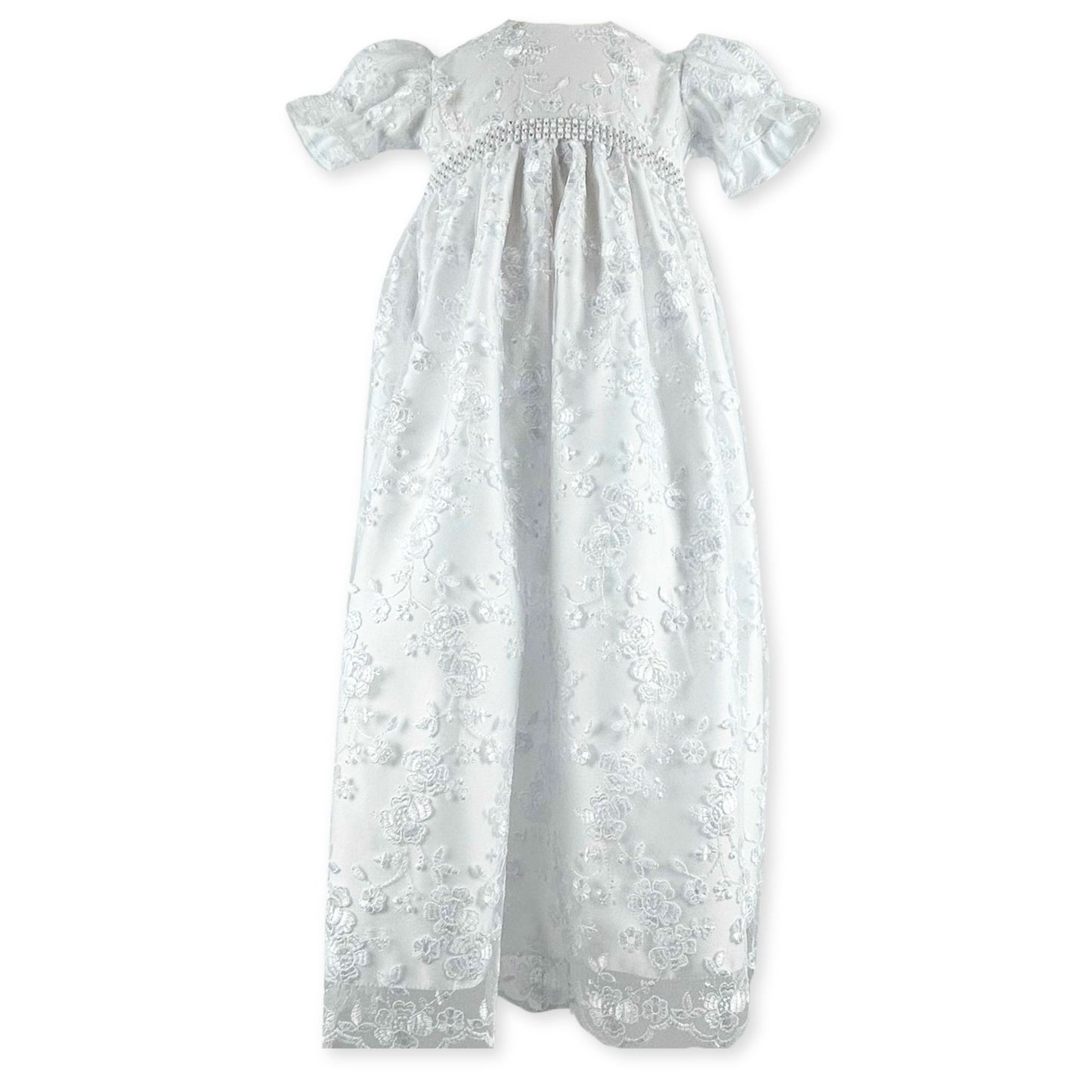 Baby Girls White Long Christening Gown Baptism Dress with Bonnet