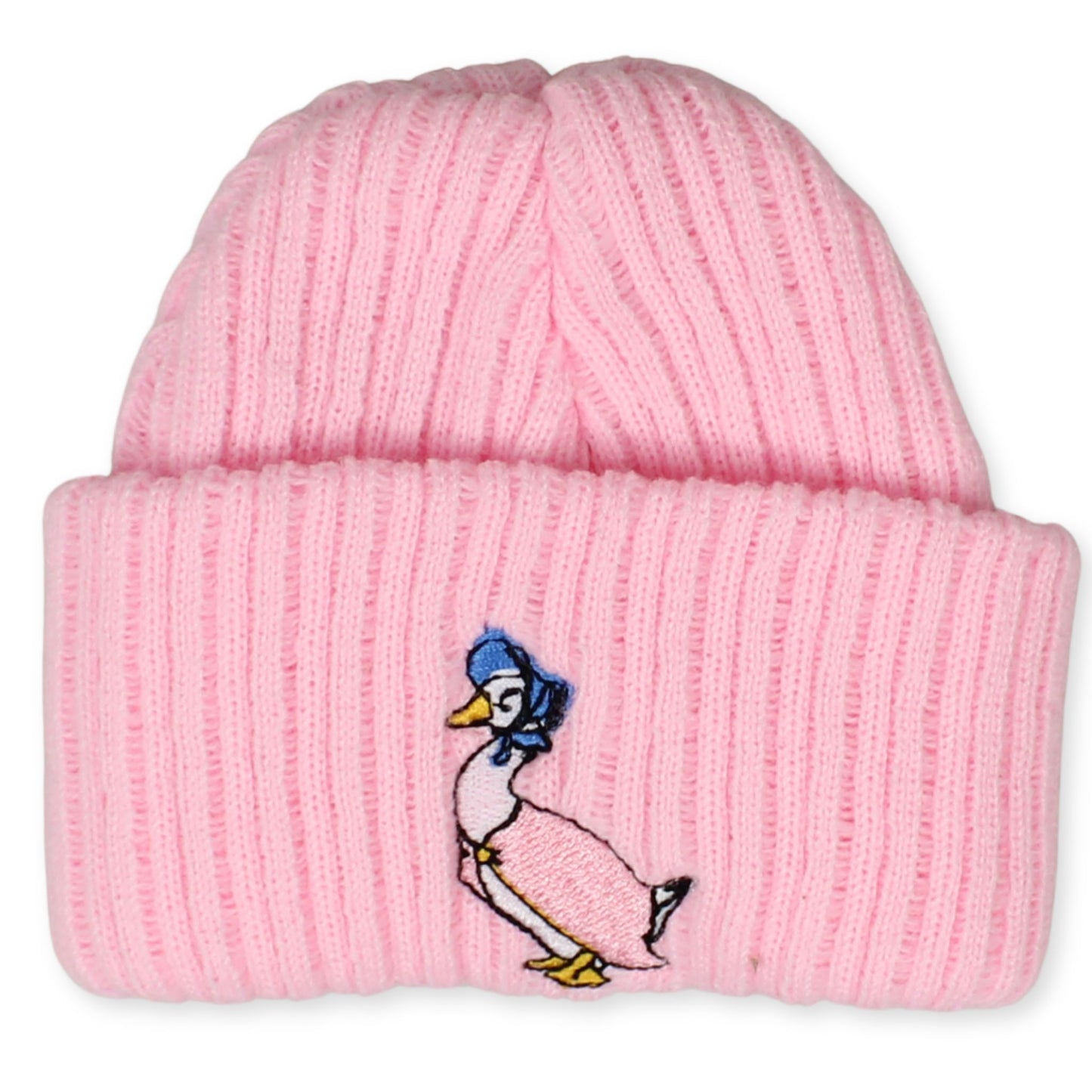newborn hat - pink baby girl with duck embroidery