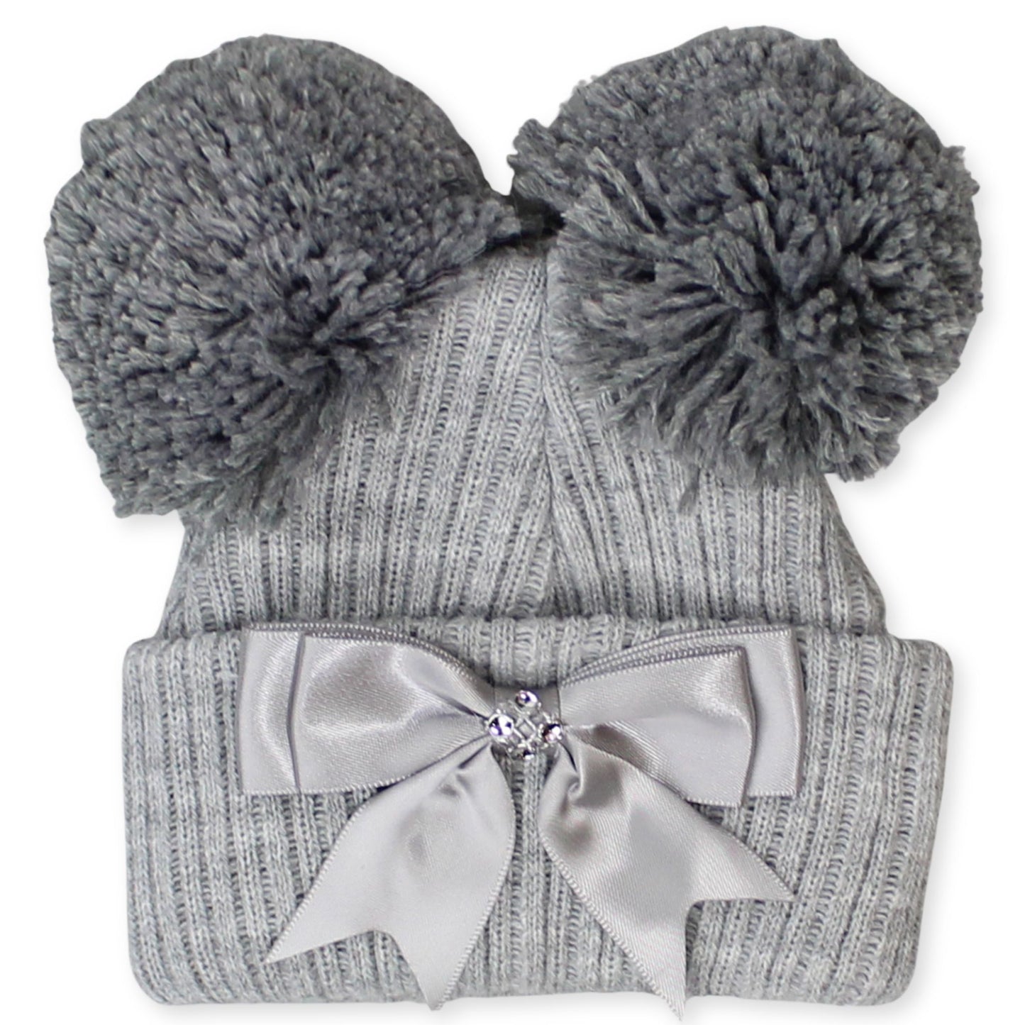 grey pom pom bow hat