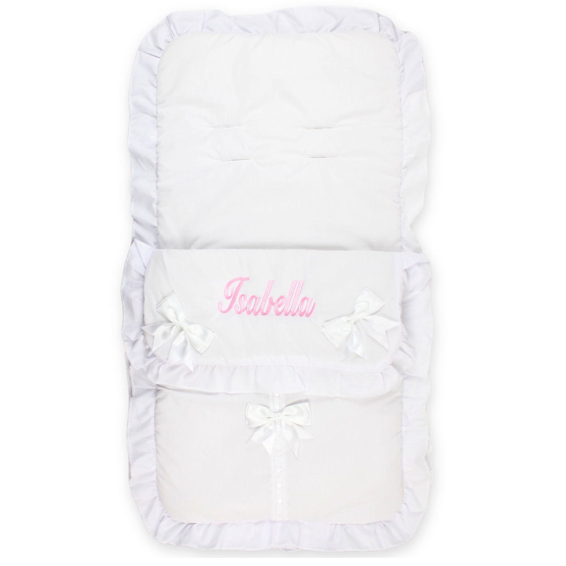 white unisex satin bow footmuff cosytoes