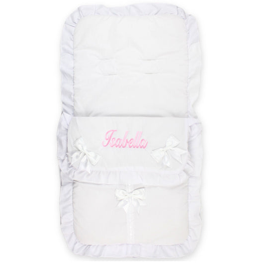 white unisex satin bow footmuff cosytoes