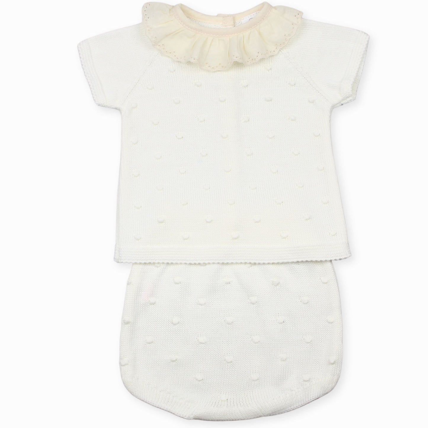 baby girls two piece cream and beige knitted outfit