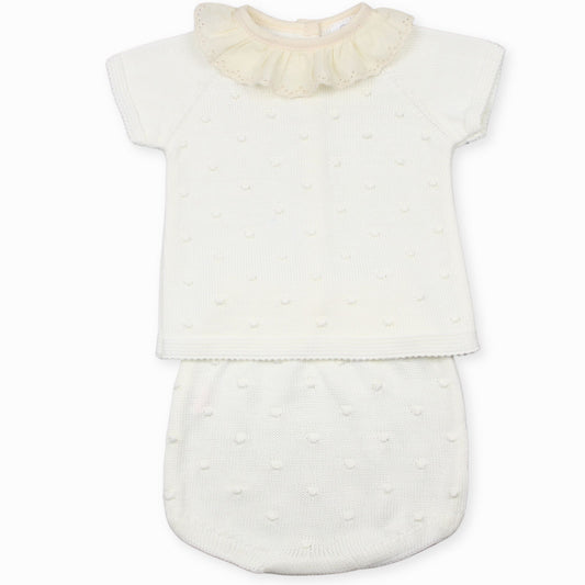 baby girls two piece cream and beige knitted outfit