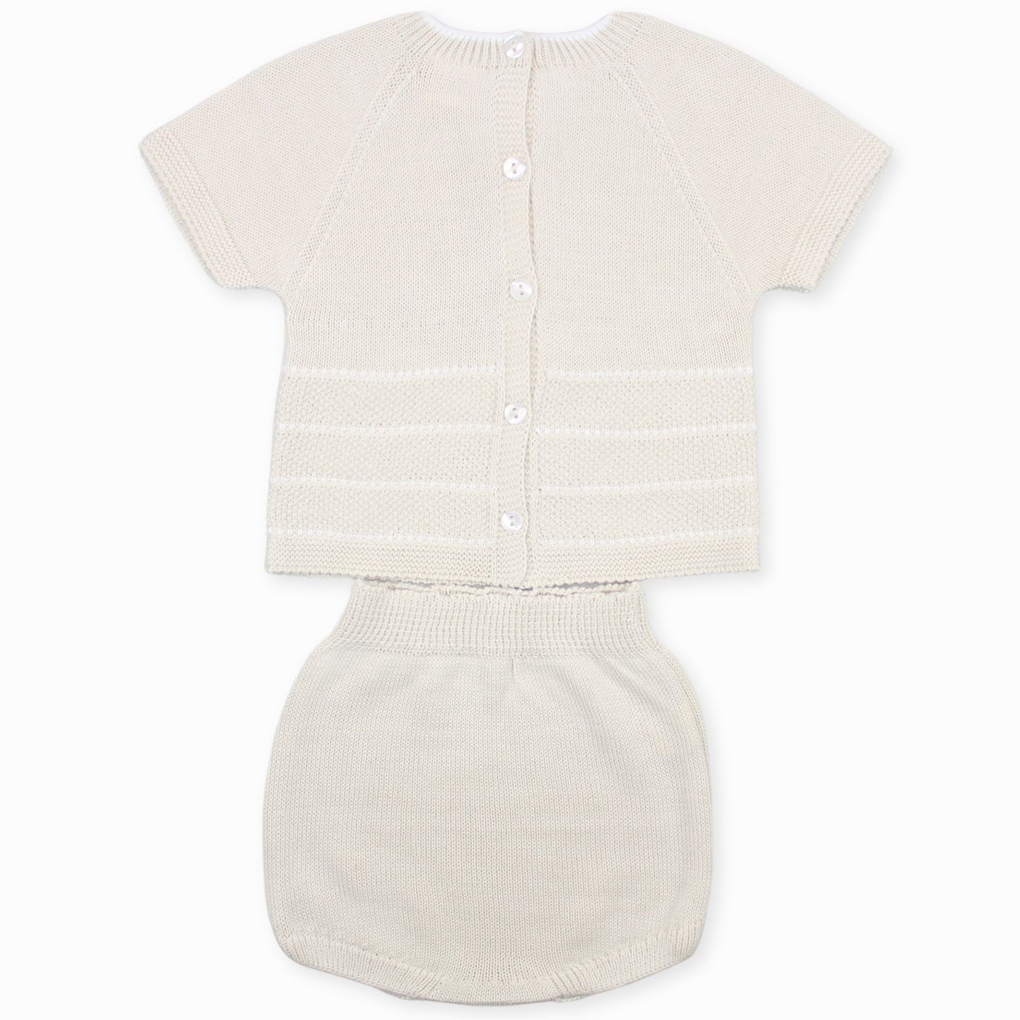 beige velour knitted two piece striped outfit