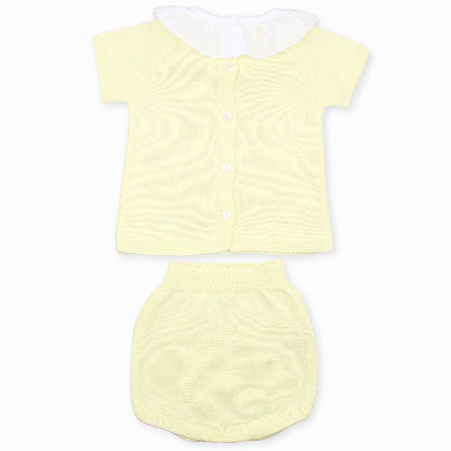 Baby Girls Yellow Knitted Two Piece Set with White Ruffle Collar – Spanish Style