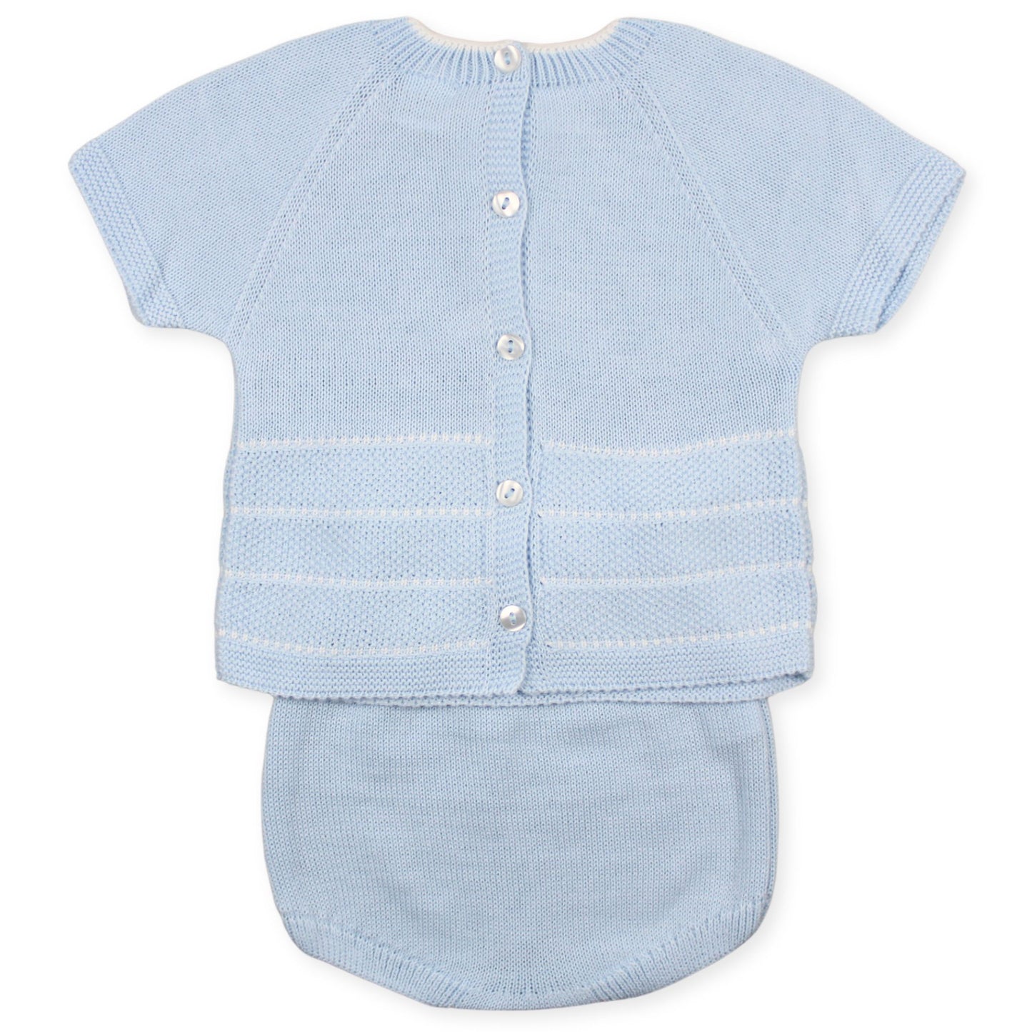 baby blue knitted two piece short outfit