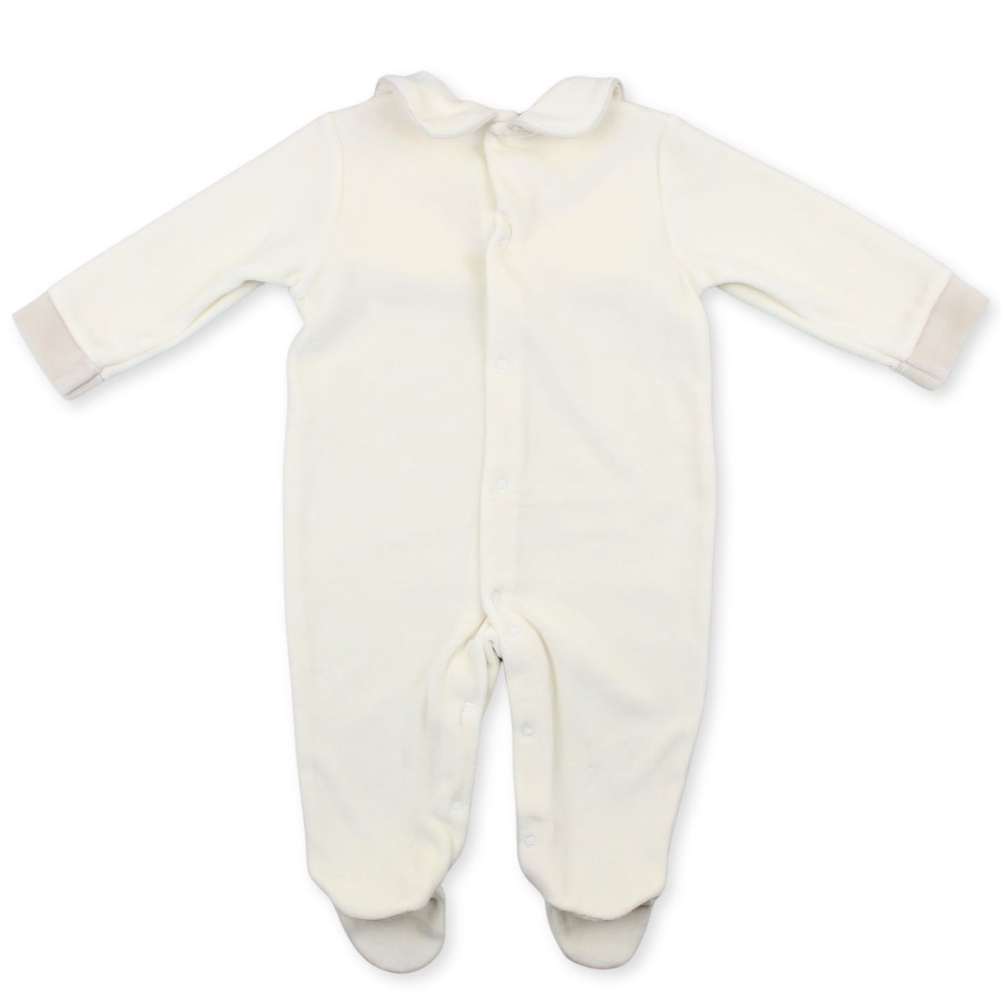 Baby Unisex Cream Velour Sleepsuit with Peter Pan Collar – Made in Portugal