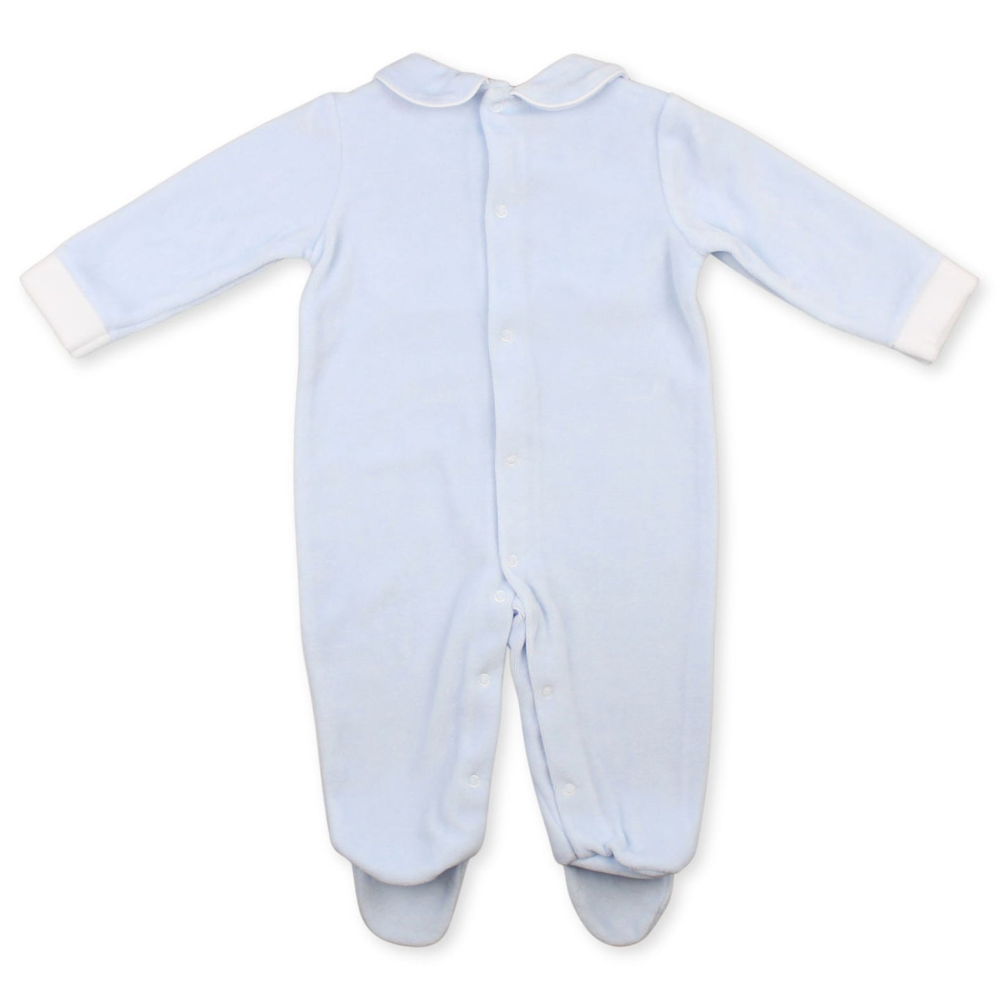 Baby Boys Blue Velour Two Piece Outfit with Peter Pan Collar – Made in Portugal