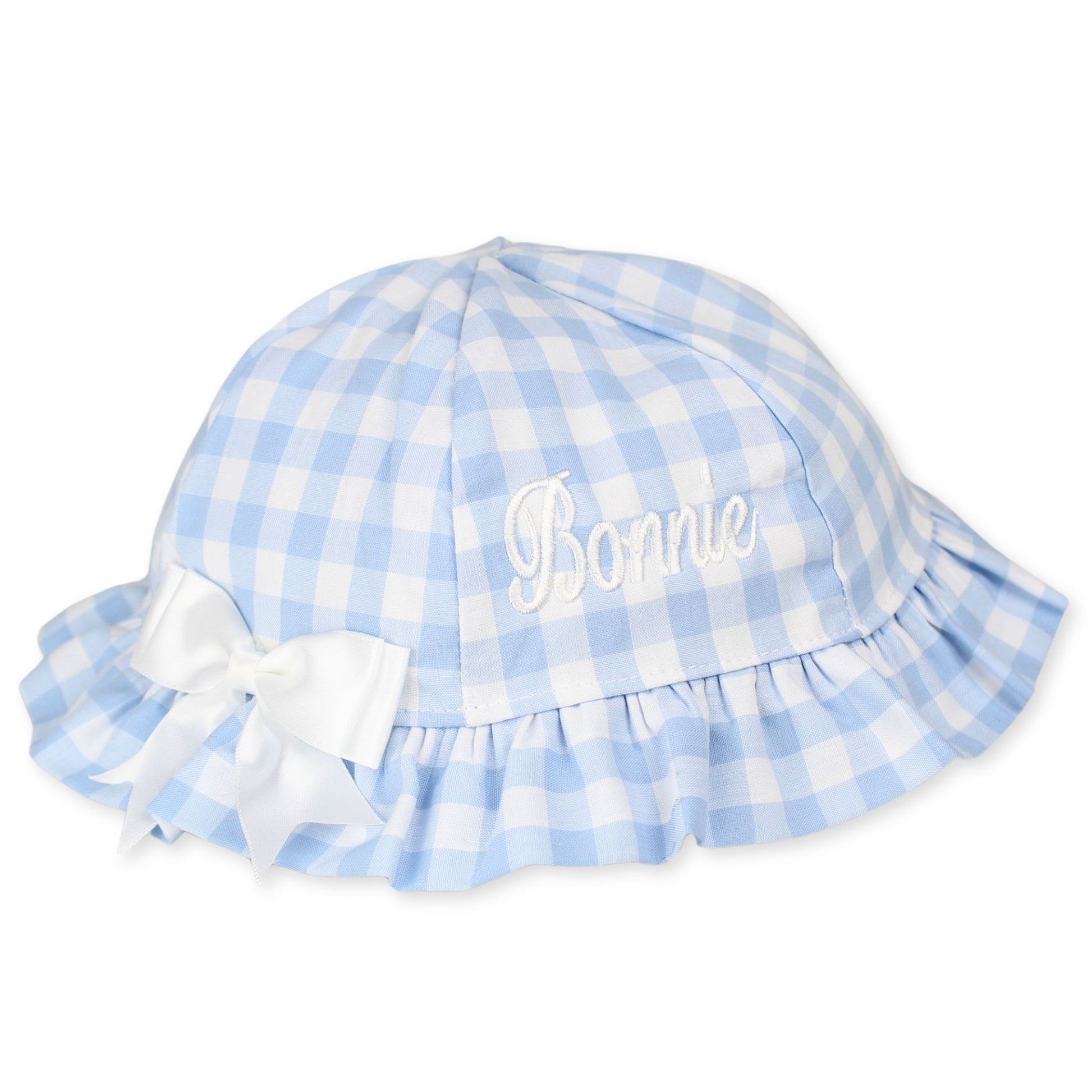 baby girls gingham blue bucket hat