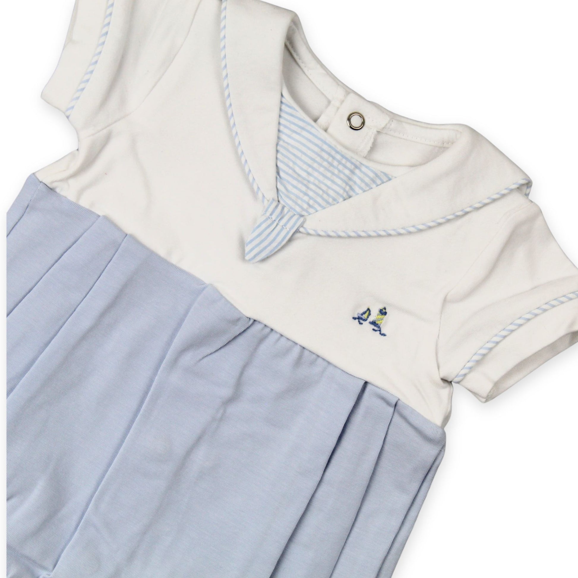 baby boys white and blue lighthouse romper