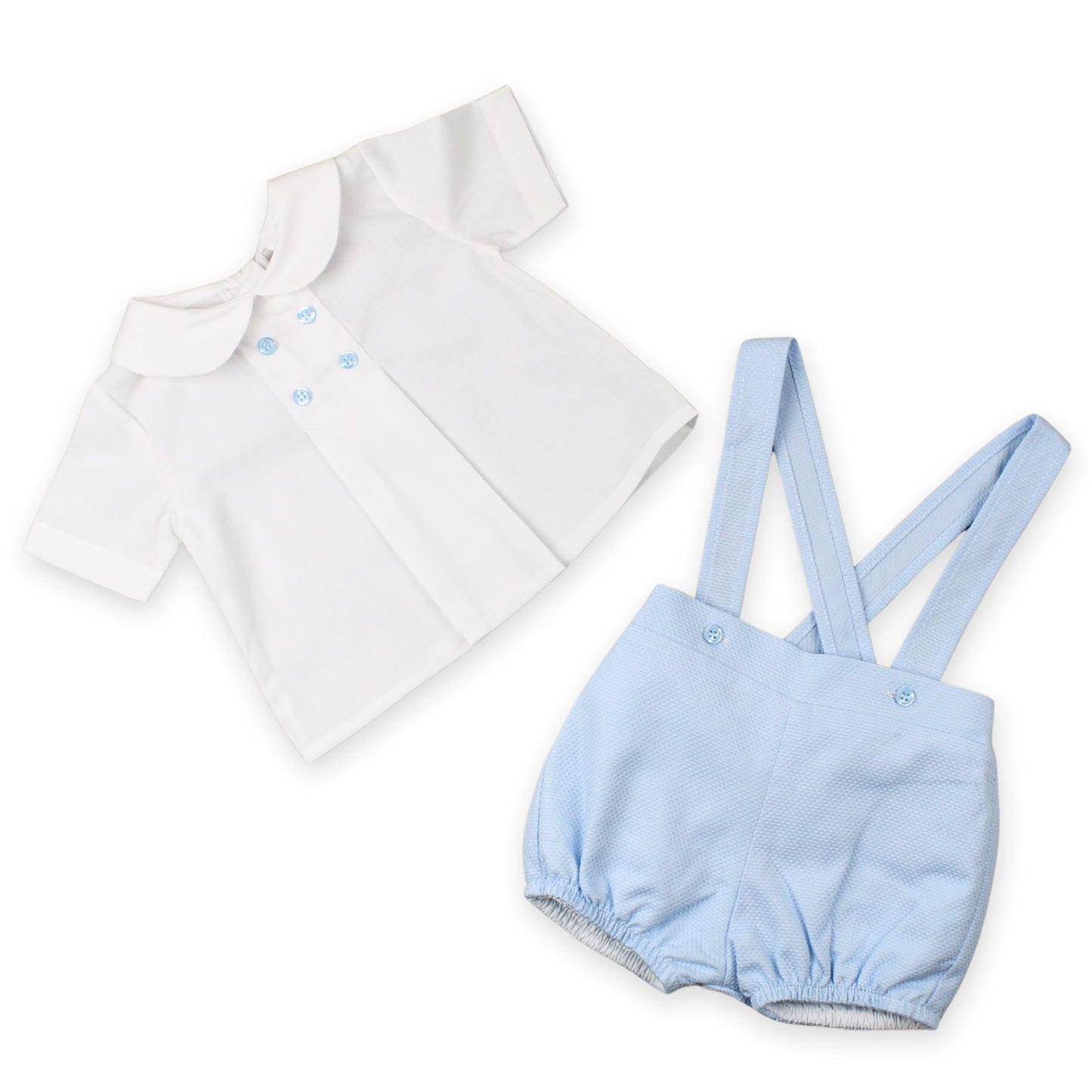 baby boys two piece blue and white with braces
