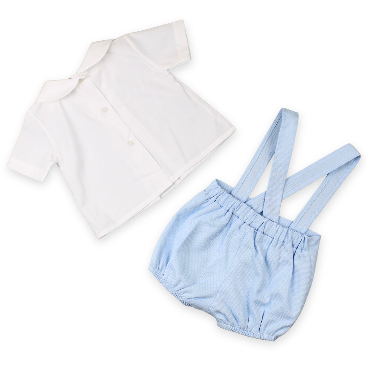 baby boys two piece blue and white with braces