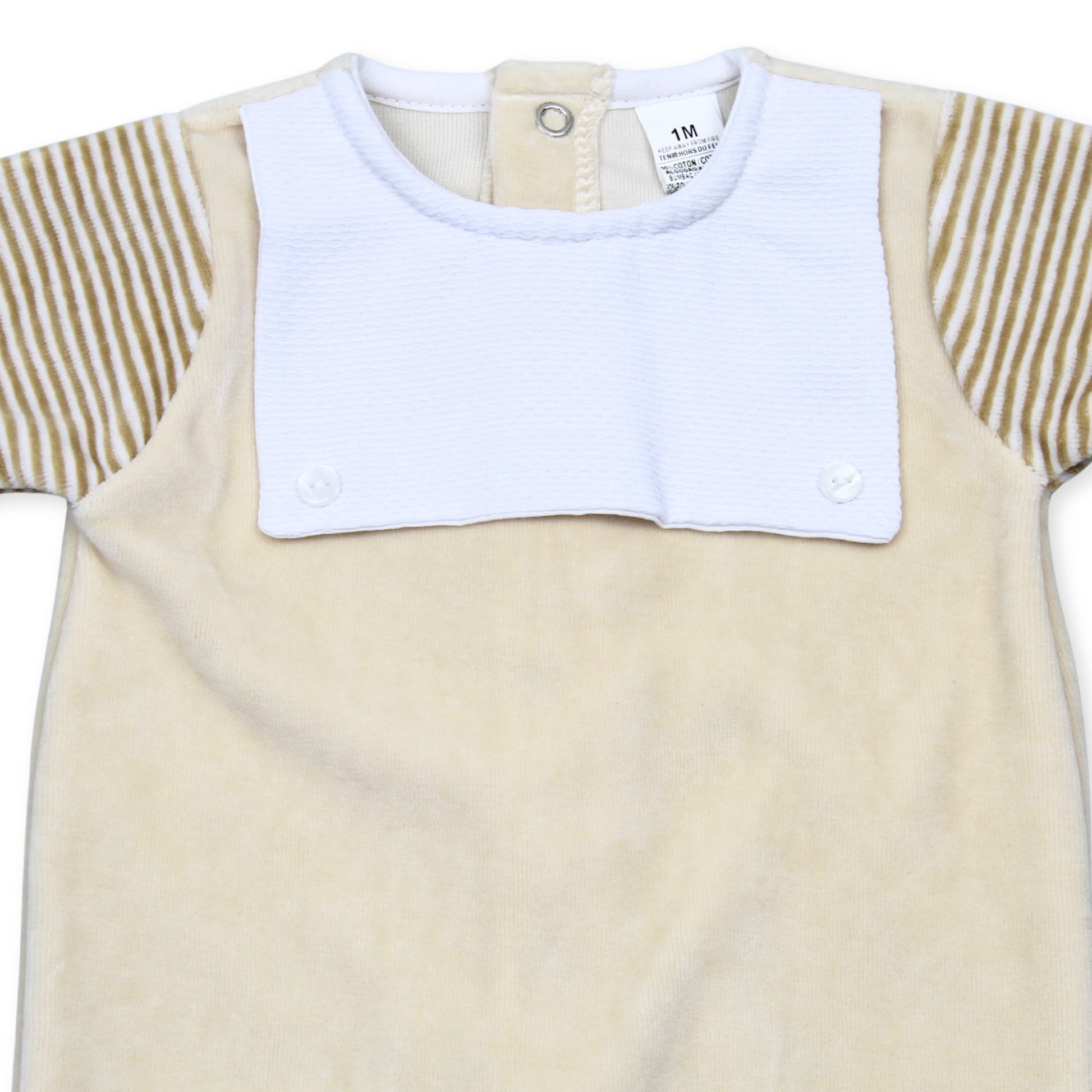 baby boys striped beige velour sleep suit