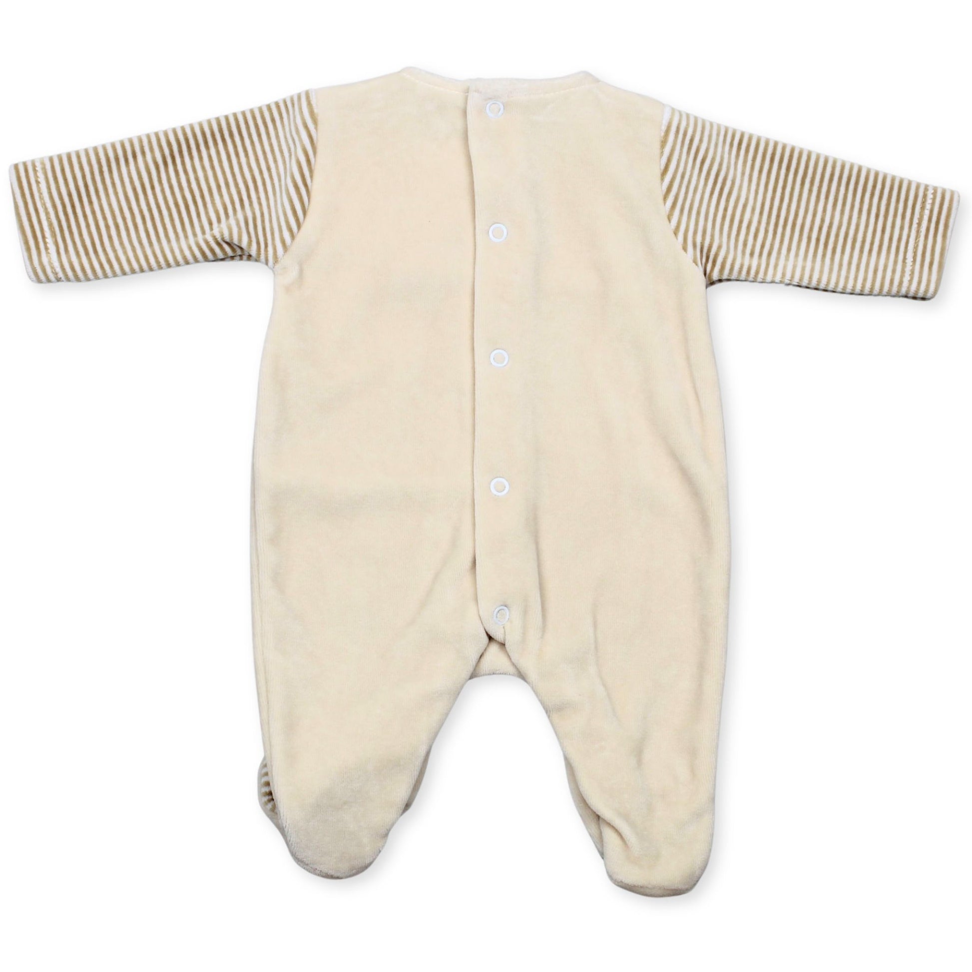 baby boys striped beige velour sleep suit