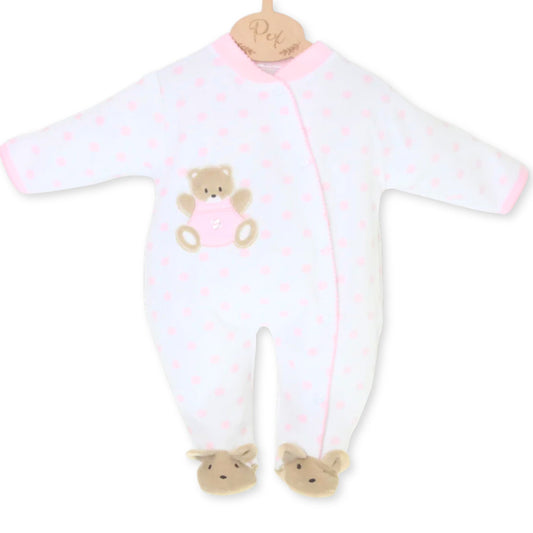 baby girls velour sleepsuit with bear feet