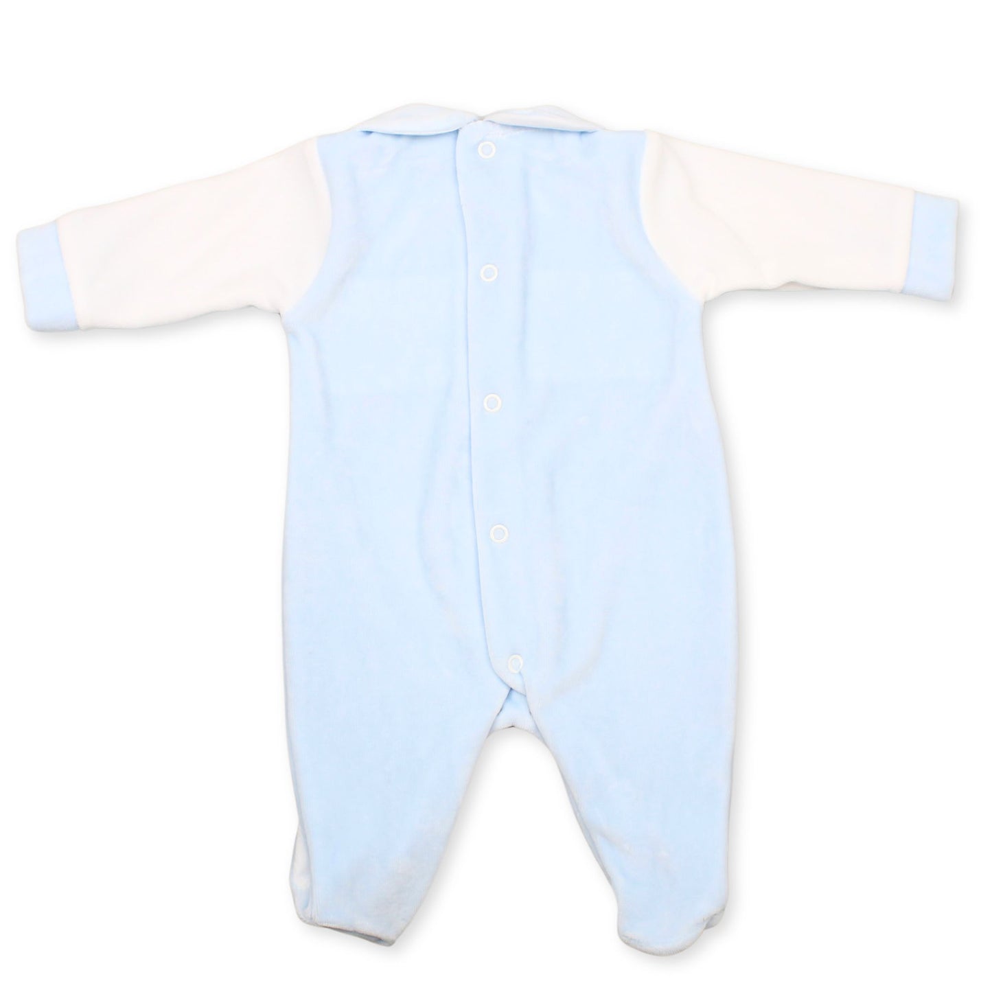 baby boys velour all in one sleepsuit