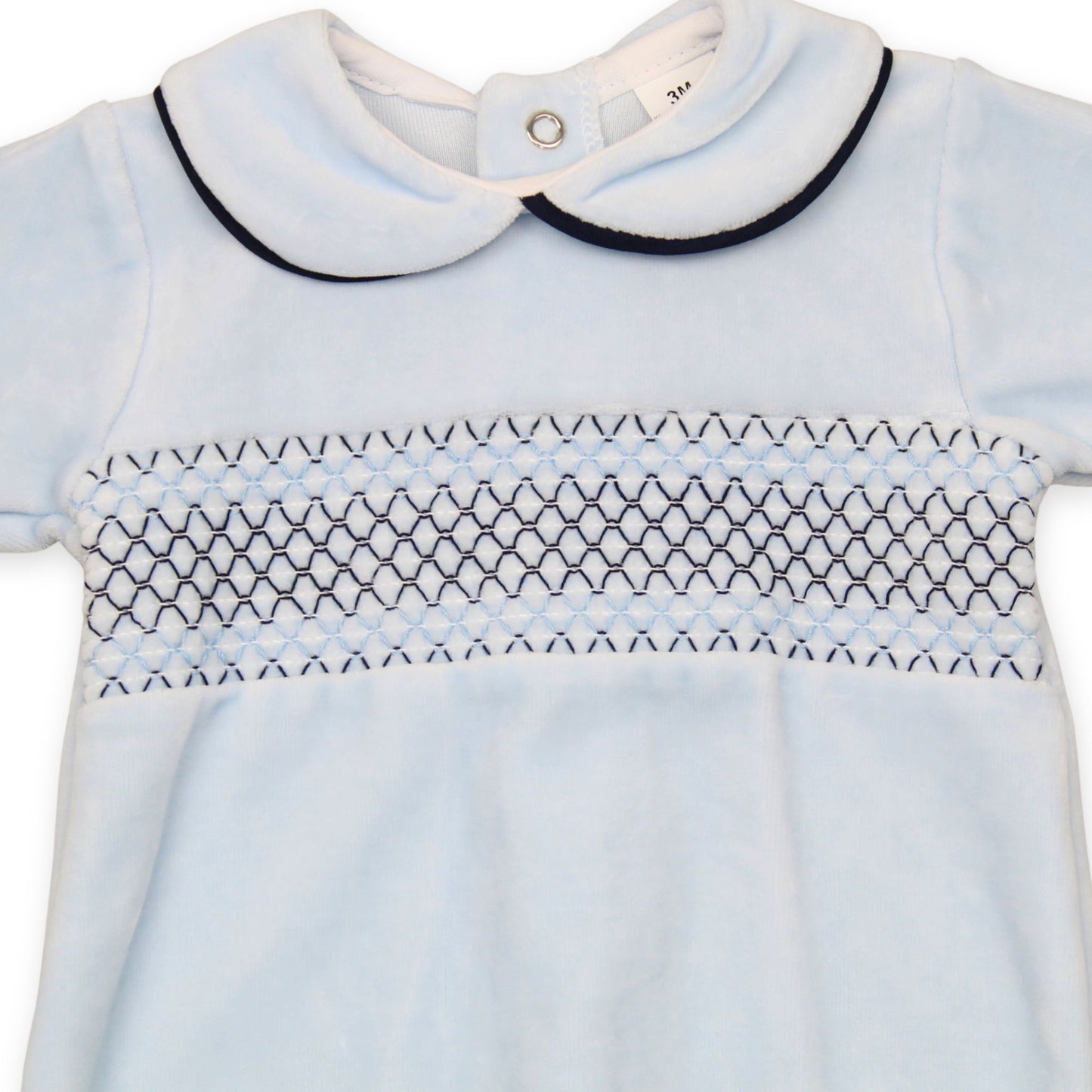 Baby Boys Velour Smocked Sleepsuit - Blue