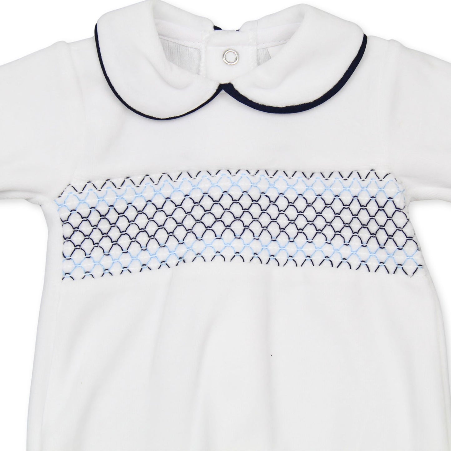 Baby Boys Velour Smocked Sleepsuit - White