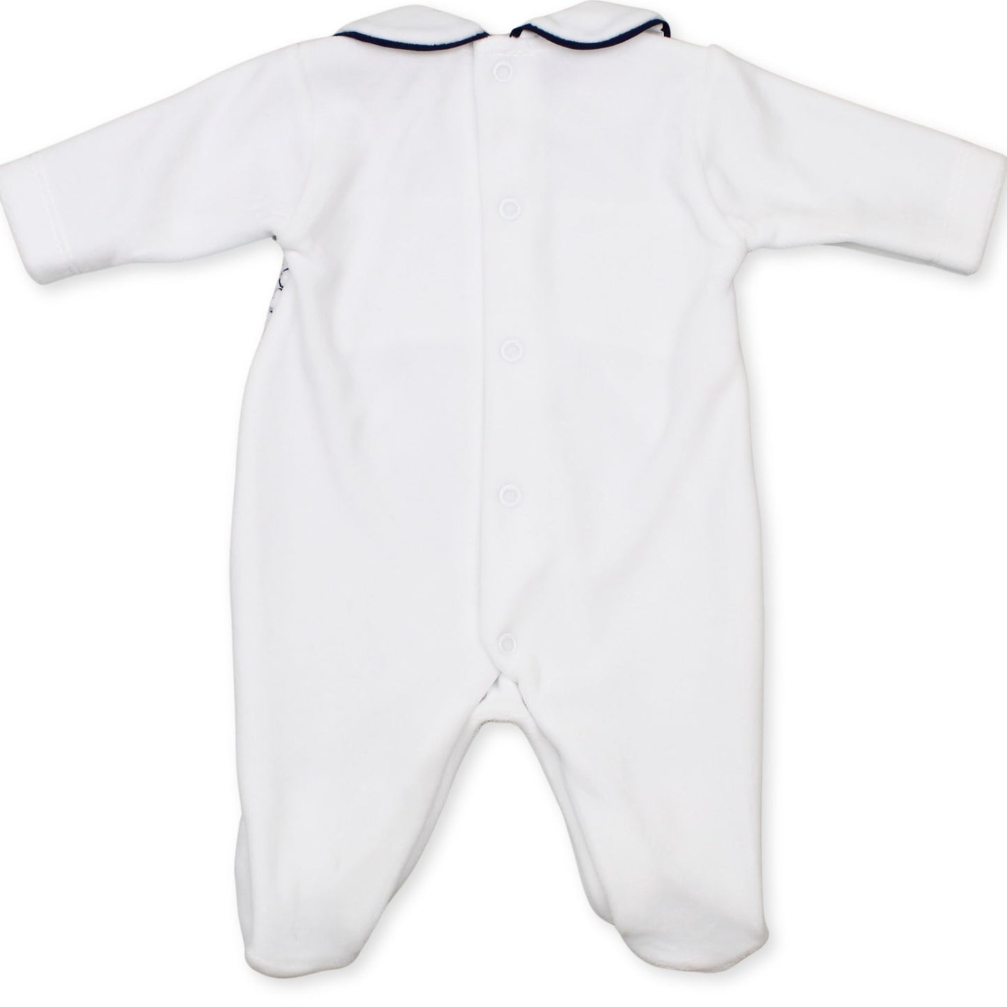 Baby Boys Velour Smocked Sleepsuit - White