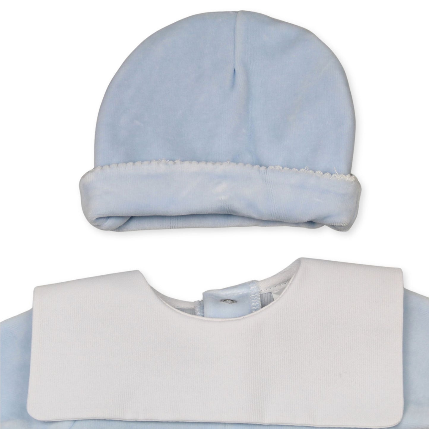 Baby Boy Velour Sleepsuit with Hat - Blue