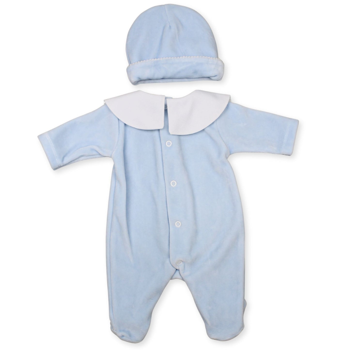Baby Boy Velour Sleepsuit with Hat - Blue