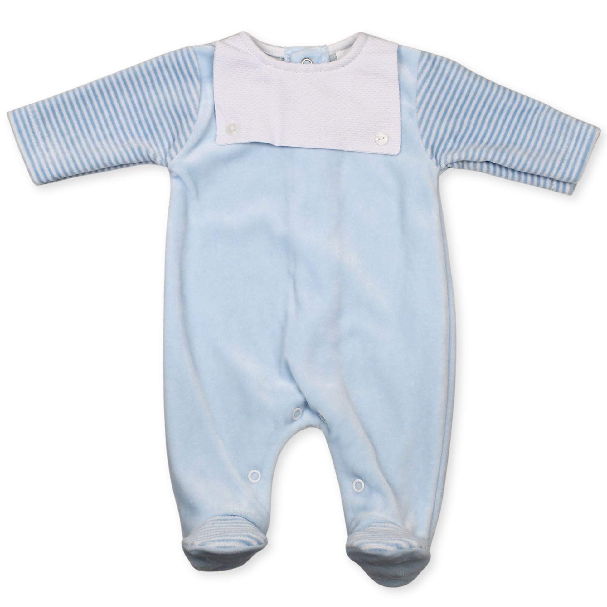 baby boy blue velour all in one sleepsuit